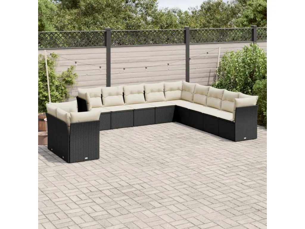 Set de sofás de jardín 11 pzas y cojines ratán sintético negro GECM20031