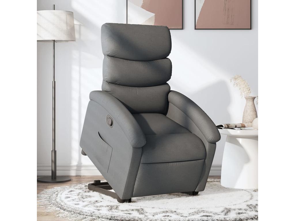 Sillón reclinable elevable de tela gris oscuro