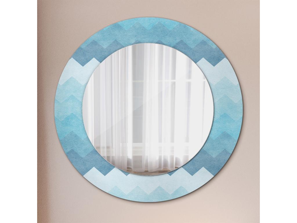 Espejo decorativo redondo - Chevron azul - 50 cm