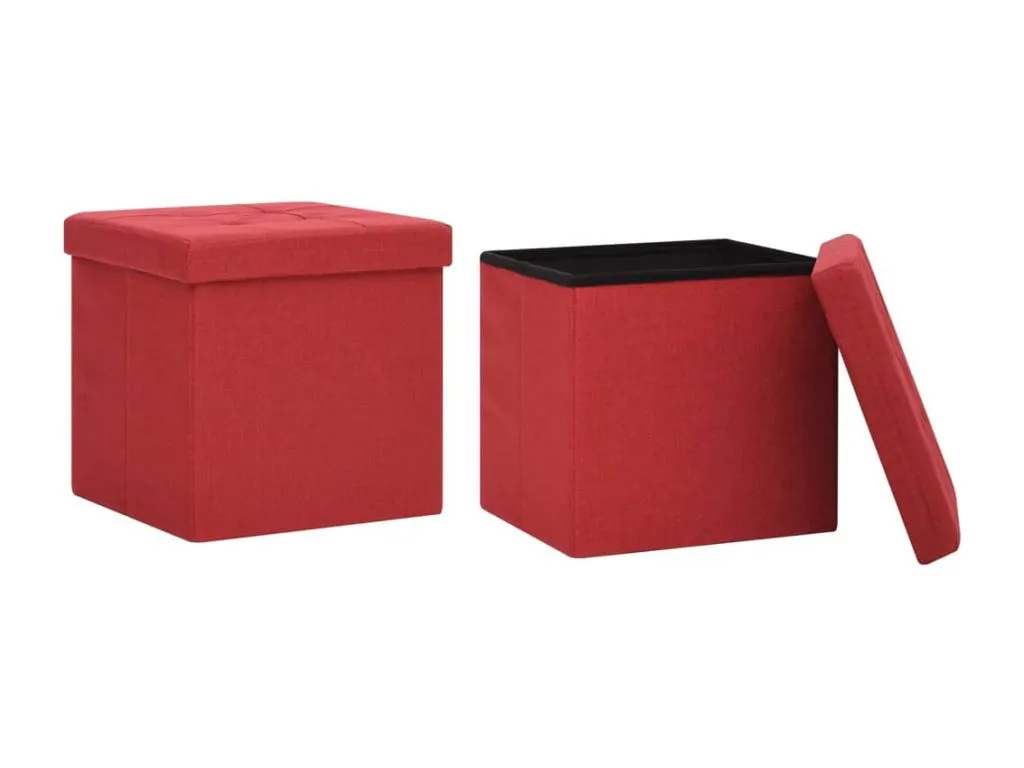Taburete de almacenaje plegable 2 uds lino sintético rojo vino muq2873269