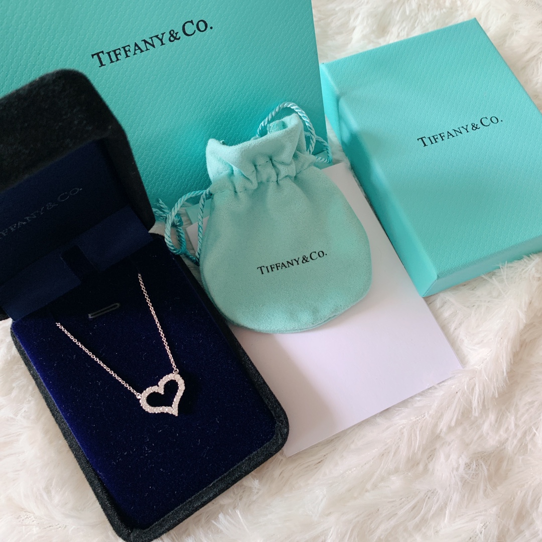 Tiffany Medium Full Diamond Love Heart Pendant Necklace - Original Replica Club