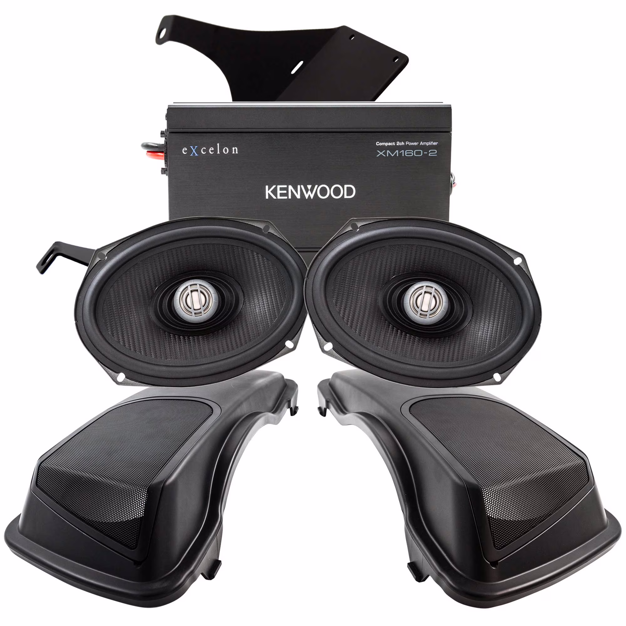 Kenwood 2 - Channel Amplifier and Mounting Plate with 1 Pair of 6x9" Speakers and Lid Kit Package Designed to Be Plug and Play System for 1998 - 2013 Street Glide Motorcycles