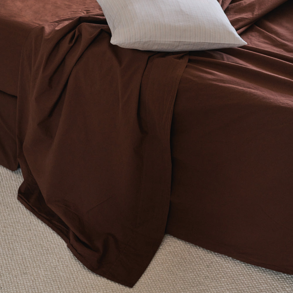Drap plat en percale de coton - Marron Cargo