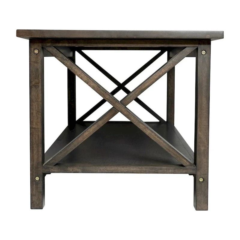 Farmhouse Coffee Table with Shelf and X-Frame Design