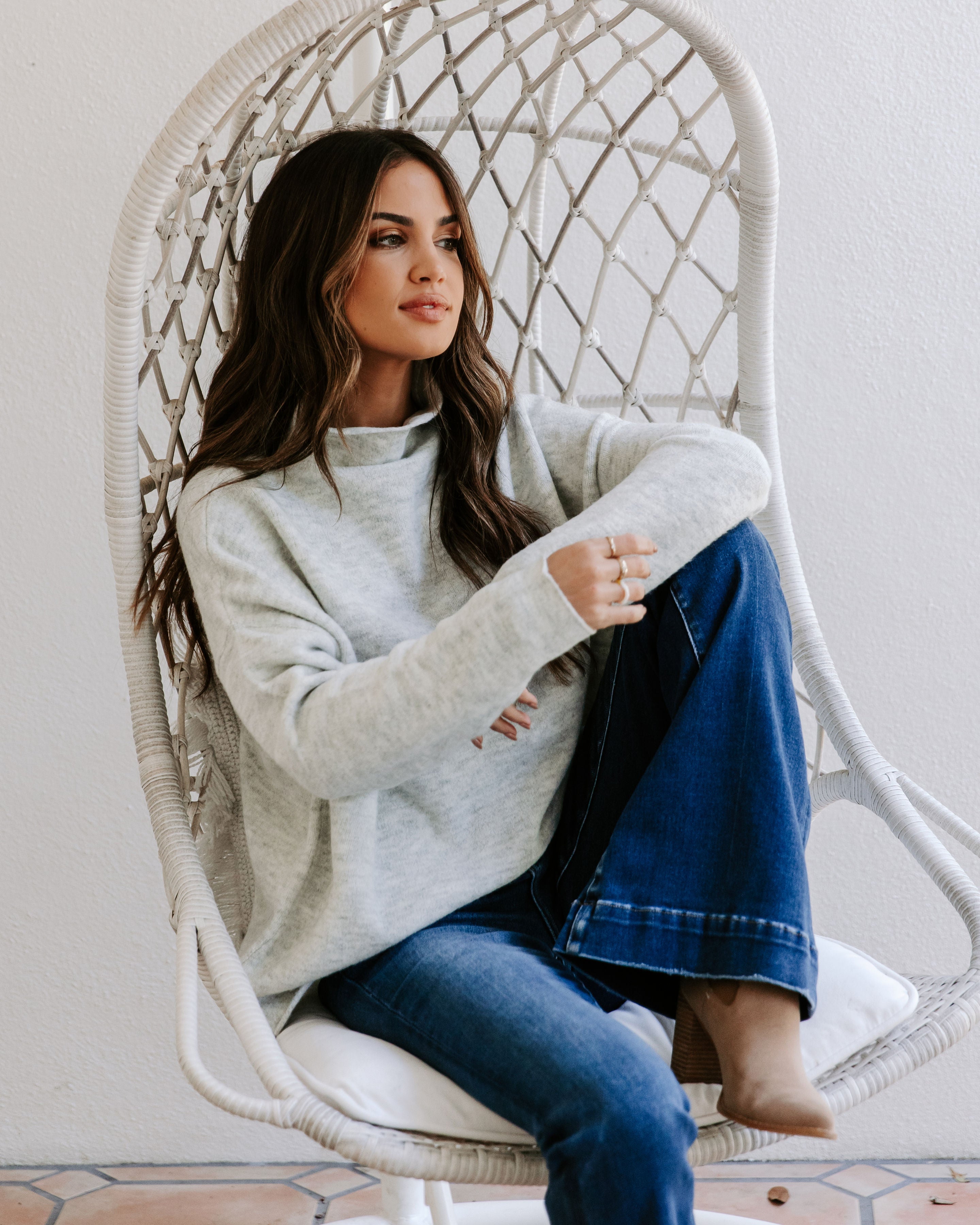 Cozy Fall Breeze Mock Knit Pullover Sweater - Heather Grey - Se7enfashion