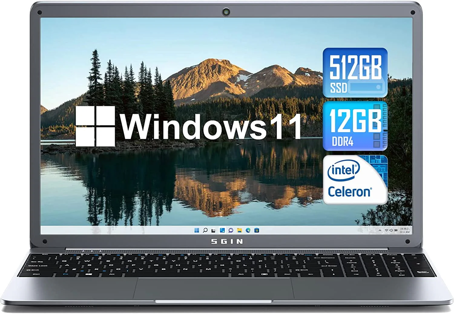 SGIN 15.6inch Laptop 12GB DDR4 512GB SSD Windows 11 with Intel Celeron N5095A Full HD 1920x1080 - Image 3