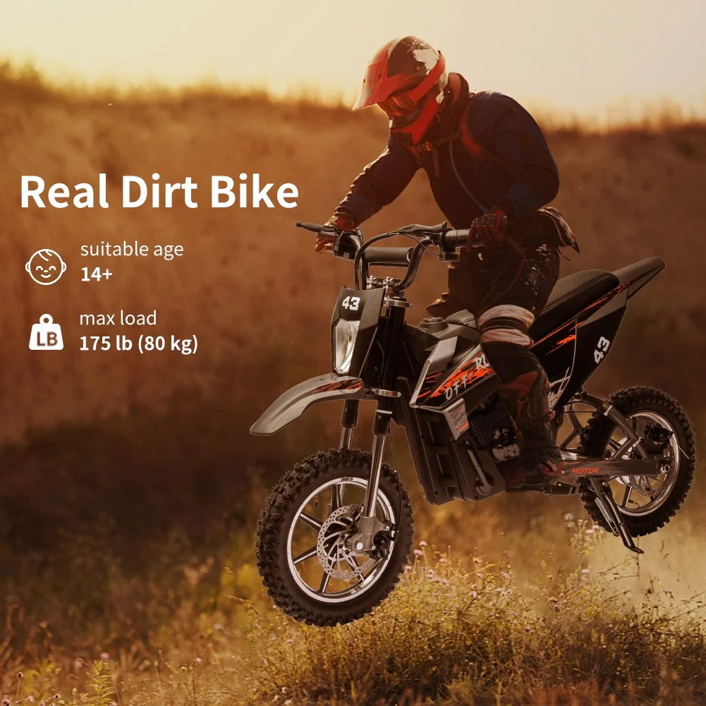 Electric Dirt Bike for Kids,36V Ride on Motorcycle,Up to 15.5MPH,350W Brushless Motor,LED Headlight,Leather Seat,Front and Back Brakes,Electric Motorcycle for Kids Age 8-16,Max Load 175lbs - Image 4