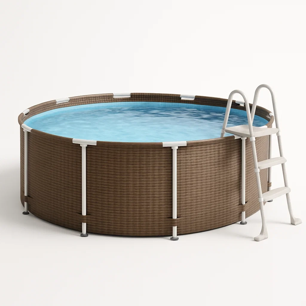 Piscina tubular redonda desmontable 448x105 cm color marrón con filtro y escalera uCbqAPZ282tw