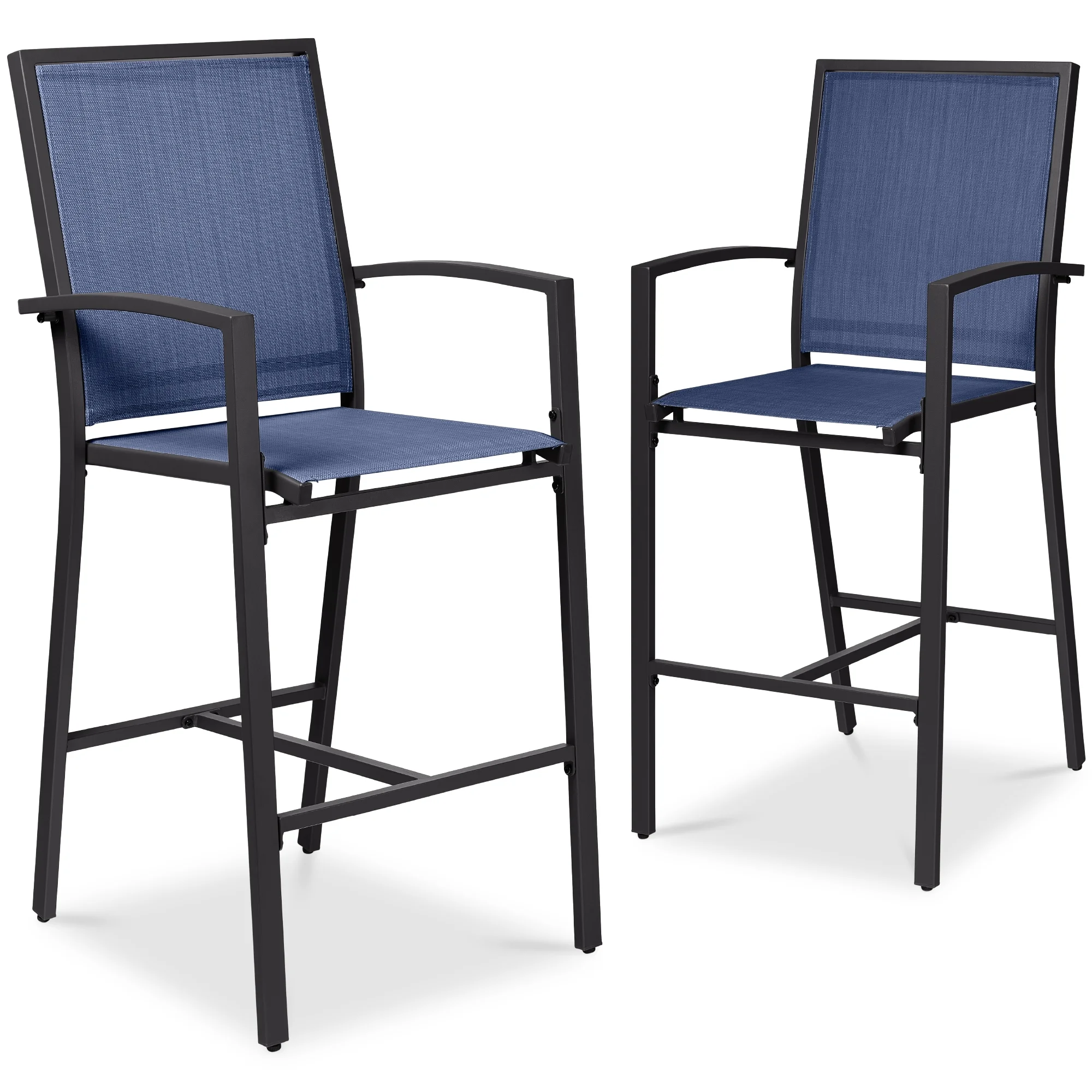 Best Choice Products Outdoor Barstools Set of 2, Bar Height Patio Chairs w/ All-Weather Mesh - Black/Black - Image 21