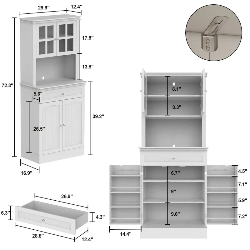 Spacious Kitchen Cabinet with Microwave Space - 30W x 69.3H