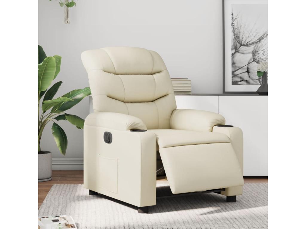 Sillón reclinable eléctrico de cuero sintético crema