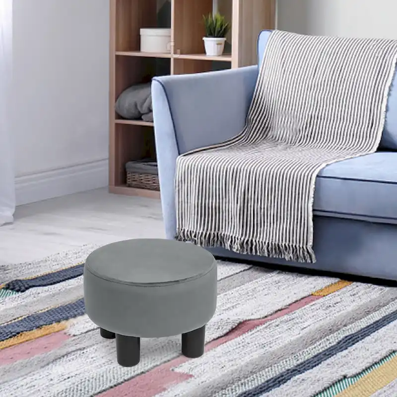 Adeco Modern Velvet Round Ottoman Footrest Stool with Padded Seat