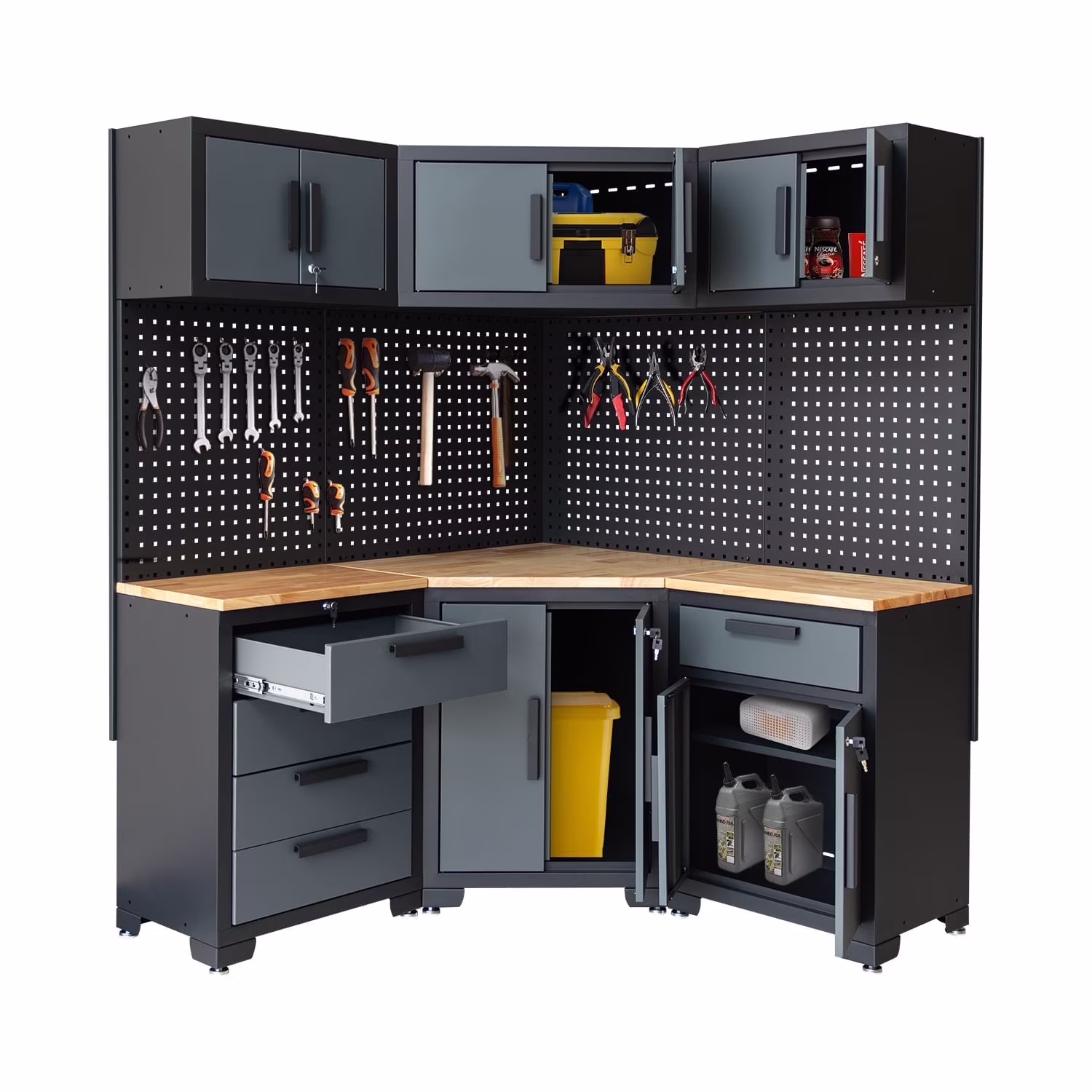 HPDMC 7-Piece Metal Garage Cabinet System With 4-Drawer Roller Cabinet, 47.2 in Workbench And Pegboards - Image 3 HPDMC 7-Piece Metal Garage Cabinet System With 4-Drawer Roller Cabinet, 47.2 in Workbench And Pegboards - Image 3
