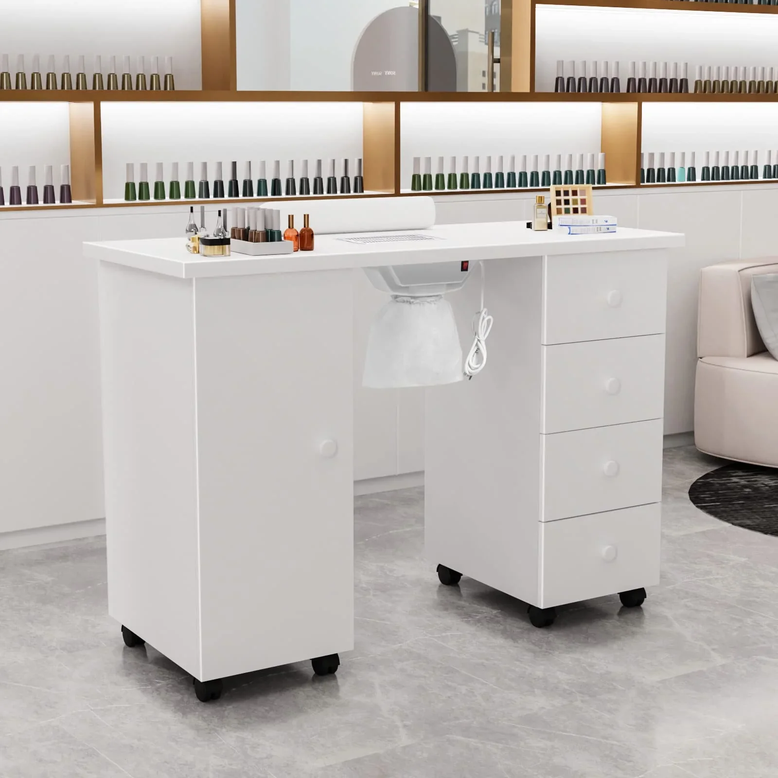 OmySalon Manicure Table Nail Desk w/Electric Downdraft Vent