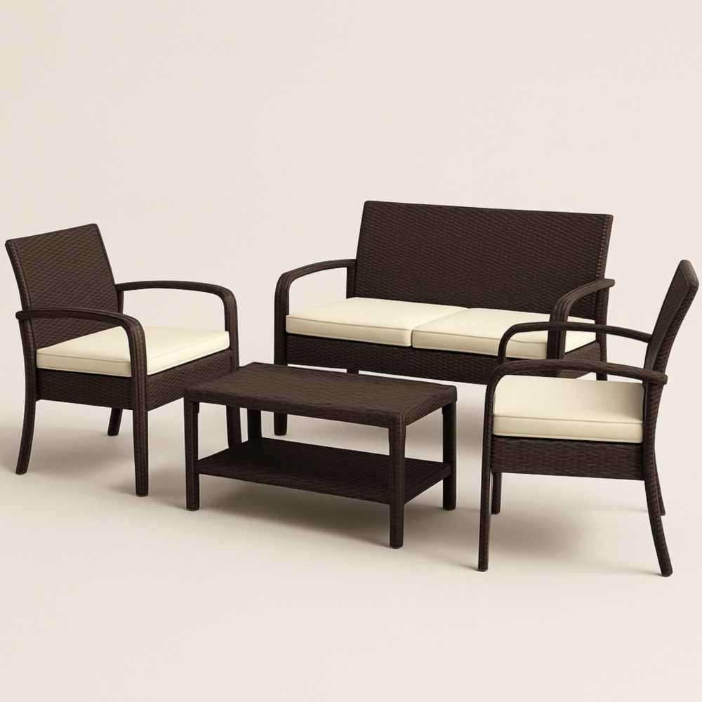 Conjunto de muebles de exterior con sofá, 2 sillones y mesa de centro