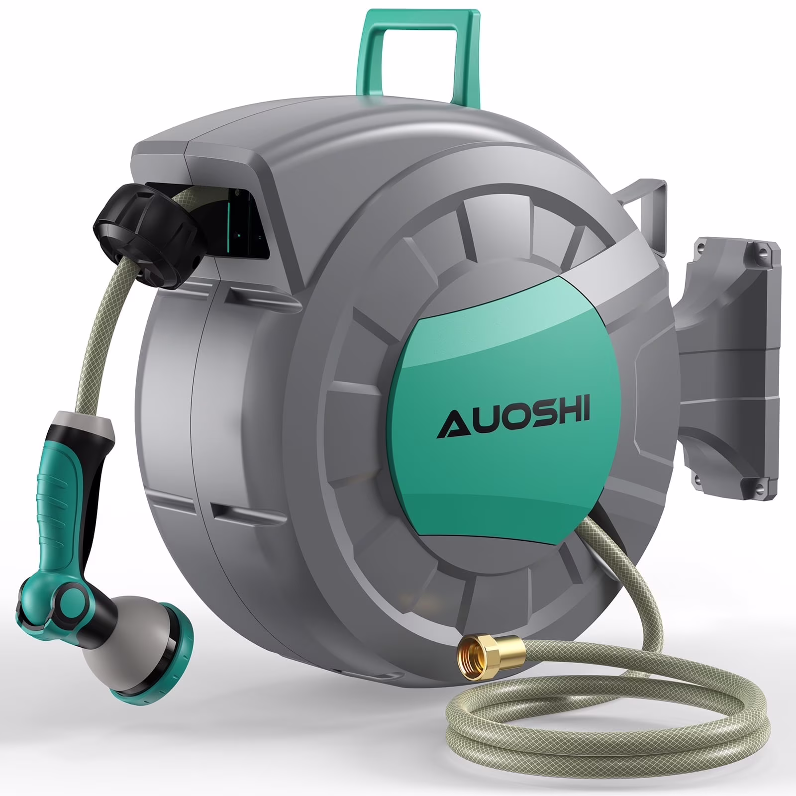 AUOSHI Retractable Garden Hose Reel 1/2" 100ft Automatic Hose Reel with 10 Function Sprayer Nozzle Wall Mount 180 Deg Swivel Bracket Hose Reel with Any Length Lock Slow Return System - Image 3