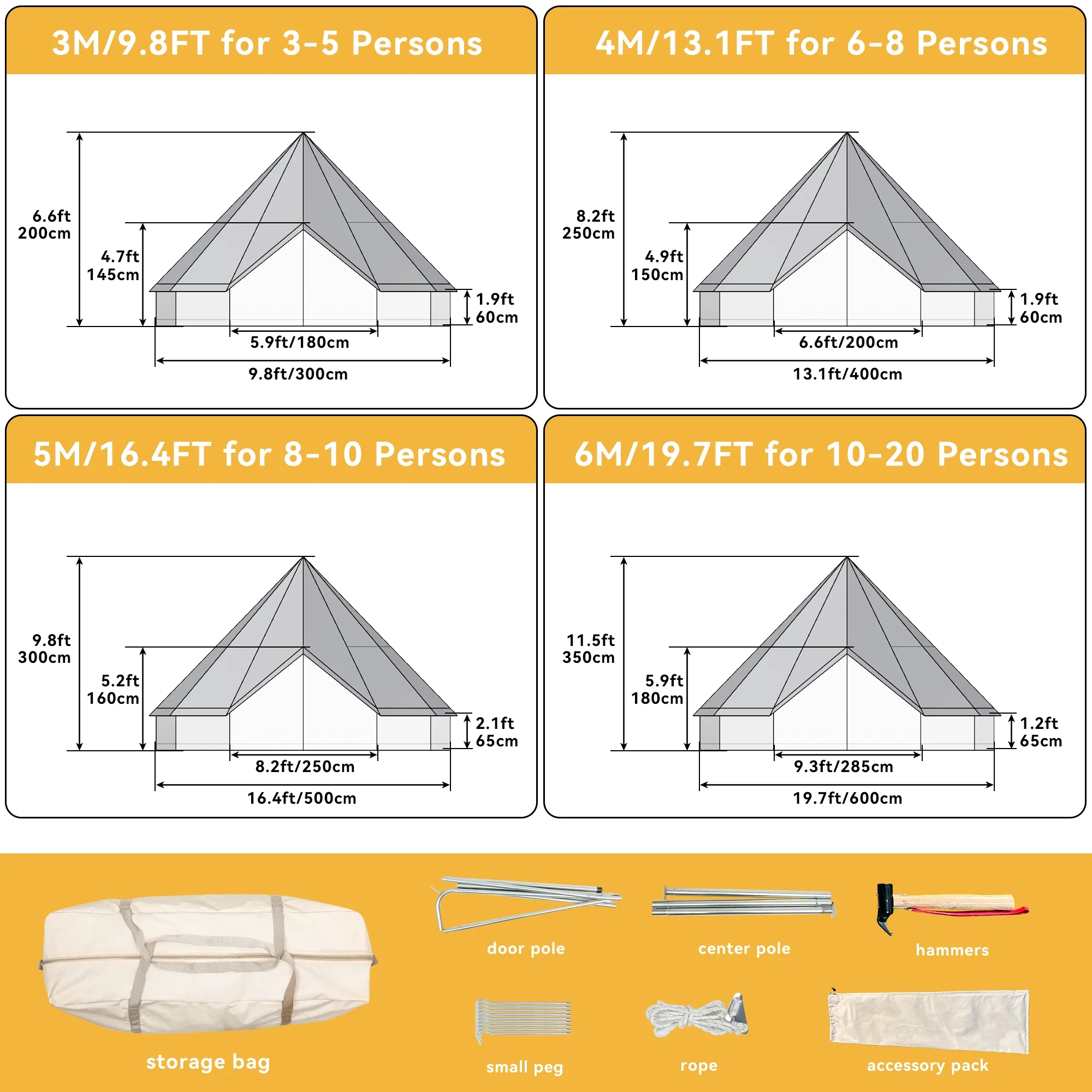 Dextrus Camping Tent with Stove Jacks & Windows for Outdoor Family Party, Camping, Picnic, Barbecue - Image 2