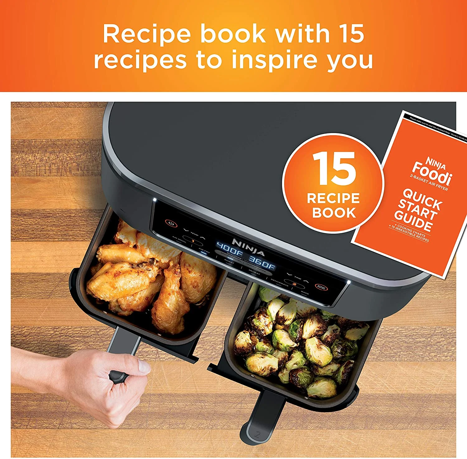 Restored Ninja DZ201 Foodi 6-in-1 2-Basket Air Fryer with DualZone Technology, 8-Quart Capacity, and a Dark Grey Stainless Finish (Refurbished) - Image 4