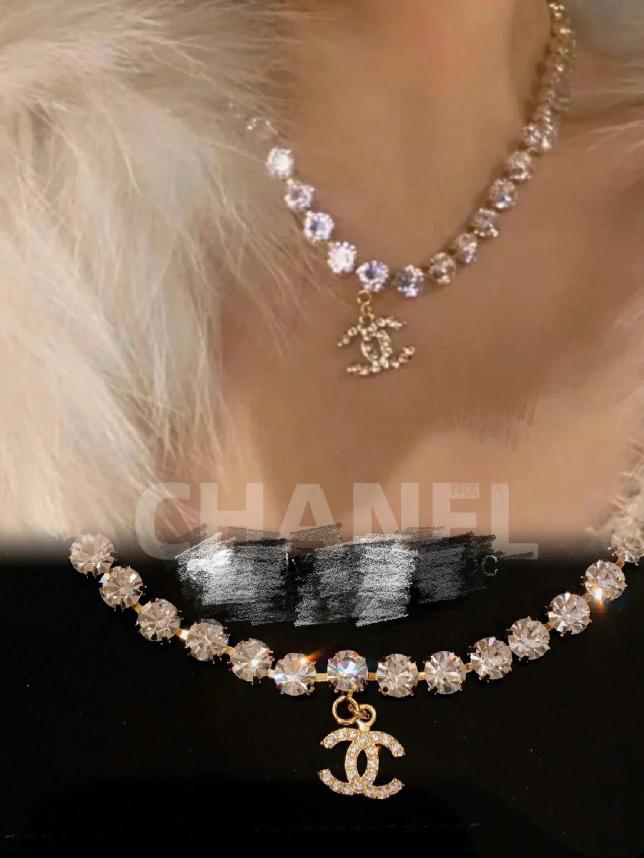 Chanel Full Diamond Prong Rhinestone Bracelet Necklace - Original Replica Club