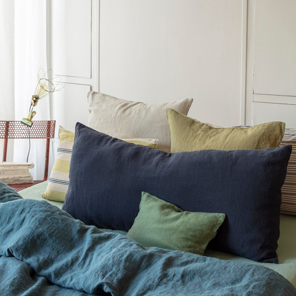 Coussin rectangle en lin lavé - Bleu Encre