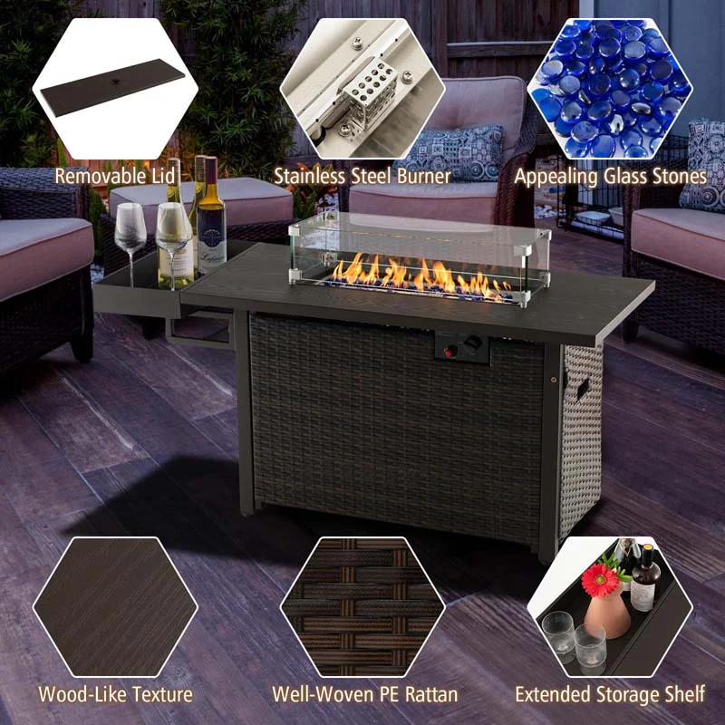 Eletriclife 52 Inches Outdoor Wicker Gas Fire Pit Propane Fire Table with Cover