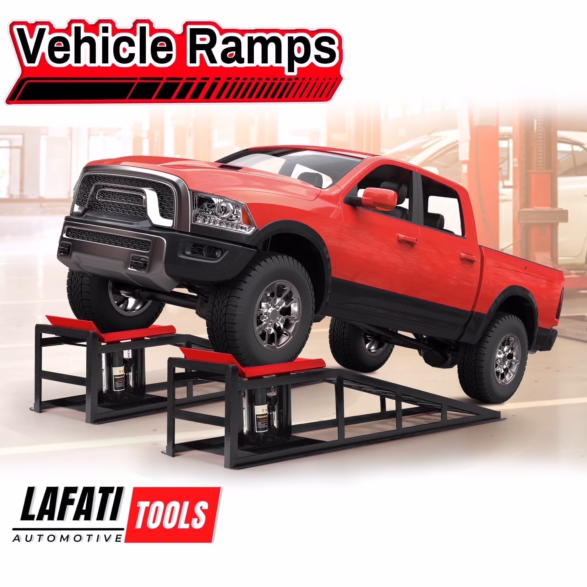 Lafati 2-Pack Hydraulic Car Ramps: Heavy-Duty Vehicle Ramps with 5T / 10000lbs Jack Load Capacity, Portable Design for Effortless Oil Changes and Car Lifts - Image 3