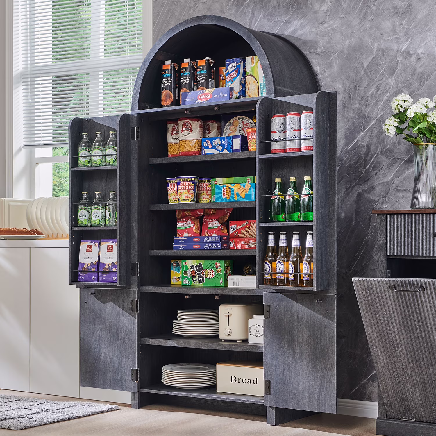 IFGET 71" Tall Arched Kitchen Pantry Storage Cabinet, Large Storage Cabinet with Adjustable Shelves, Pantry Cabinet for Kitchen, Dining Room - Image 3