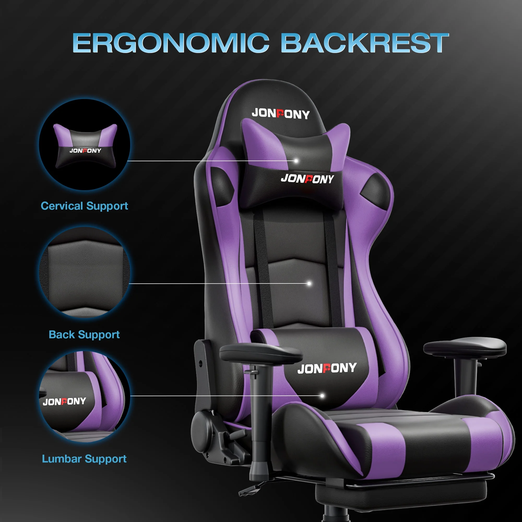 JONPONY Big and Tall 500LBS Gaming Chair, Ergonomic Design, Gamer Chair PU Leather with Footrest and Lumbar Support, High Back Office Chair Support 8 Hours Long Sitting,Red Computer Chair,Red - Image 44