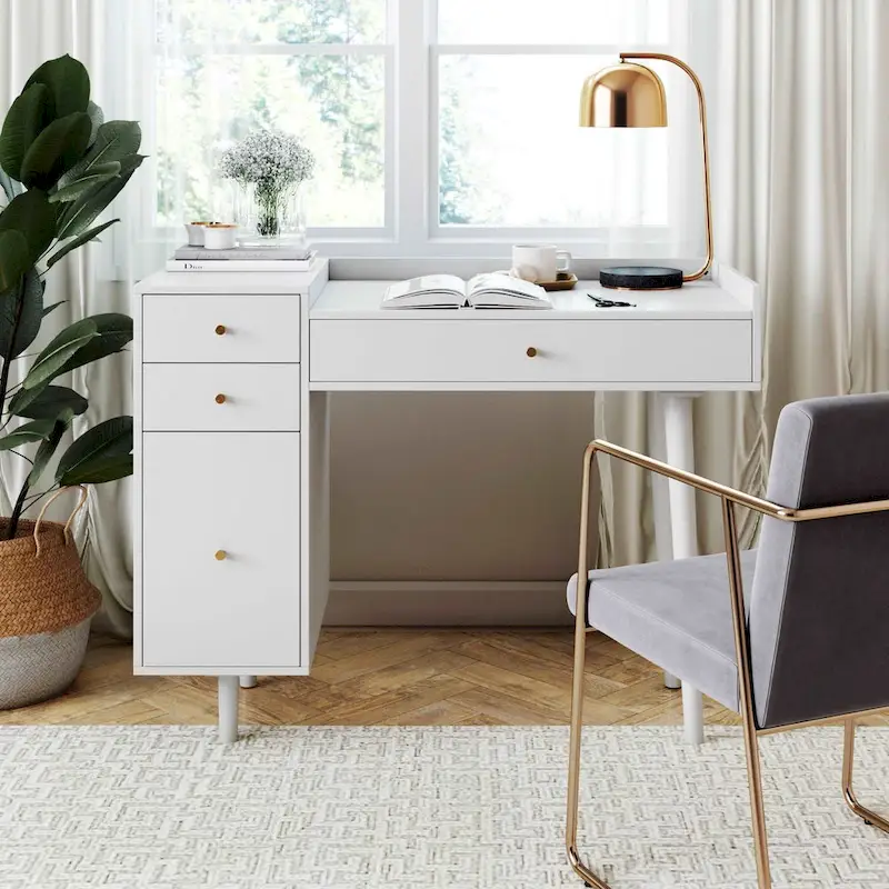 Nathan James Daisy Modern Farmhouse Desk with Storage and Brass Accents