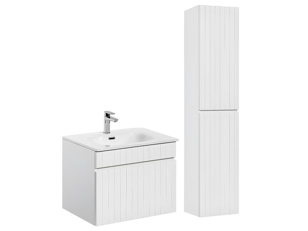 Conjunto mueble lavabo individual encastrado 60cm y columna Zelie Blanco