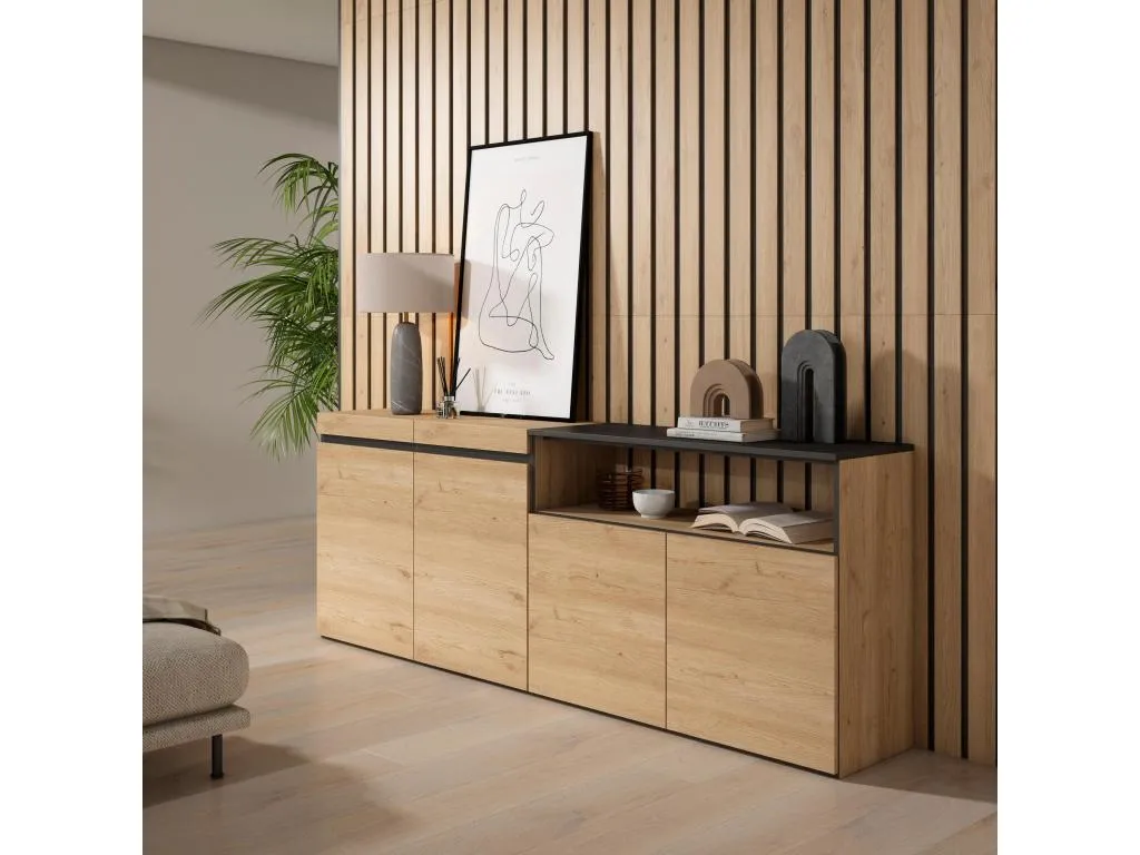 Aparadores para salón 200x75x35cm 4 Puertas Armario zapatero Homepleno y negro zioq68578