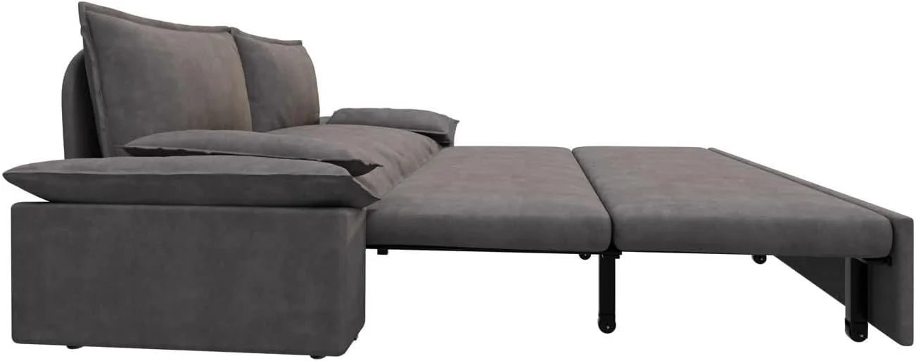 Tabaray 63.8" Futon Sofa Bed Queen Size, Pull Out Bed, 3-in-1 Convertible Sleeper Sofa with Side Pocket, Modern Plush Velvet Futon Couch for Living Room, Small Space, Apartment, Bedroom, Black - Image 64
