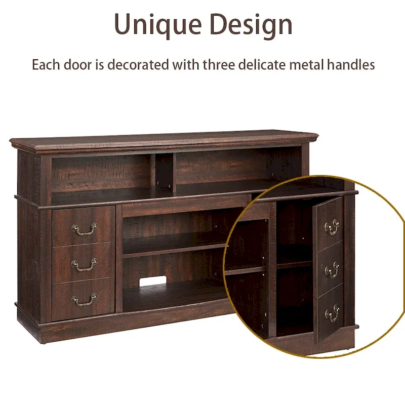 60-Inch Retro TV Stand Entertainment Center with 2 Cabinets and Open Shelves - Dimensions: 60W x 15.75D x 34.25H