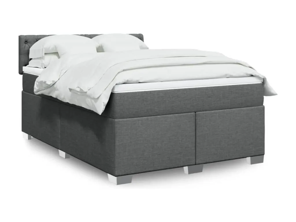 Cama box spring con colchón tela gris oscuro 160x200 cm edu3518574