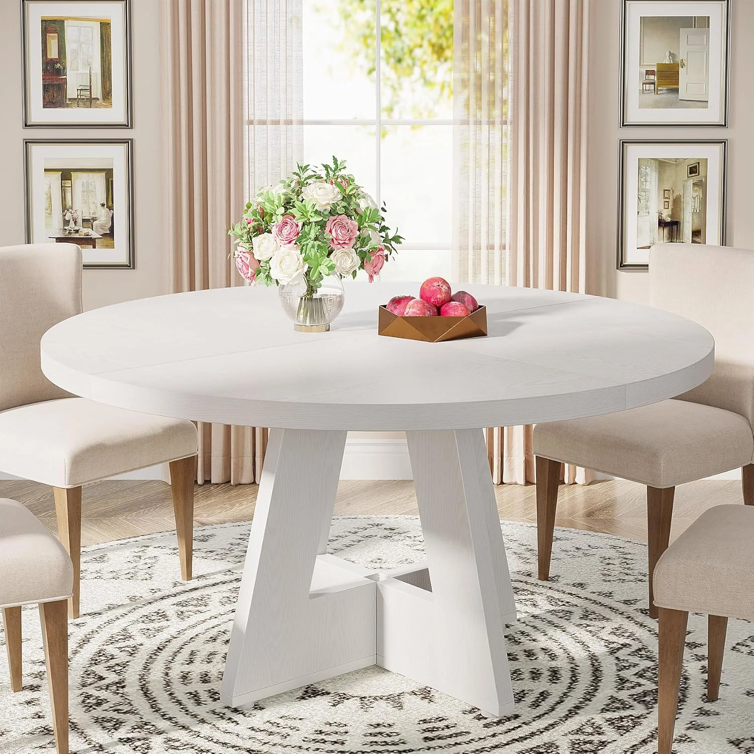 Tribesigns Round Dining Table for 4, Grey Kitchen Table 47 Inch Farmhouse Wood Kitchen Dinning Table for Kitchen Living Room - Image 17