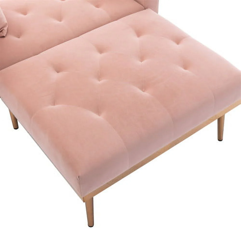 Velvet 2 in 1 Chaise Lounge Indoor Sleeper Chair, Convertible Chairs into Beds with 2 Pillows, Comfy Tufted Sleeper Chair for Bedroom, Living Room, Pink - Image 6