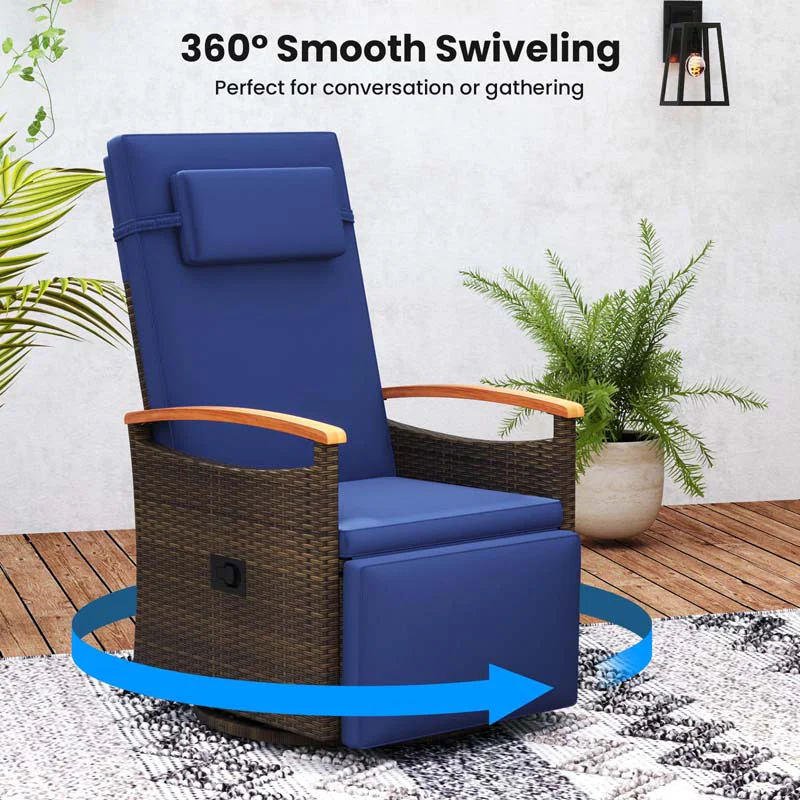 Eletriclife Patio Rattan 360° Swivel Recliner Chair with Adjustable Backrest and Footrest