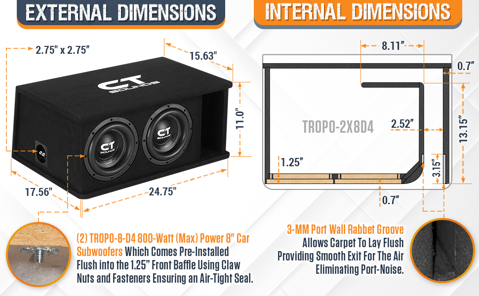 dual 8-inch loaded subwoofer box