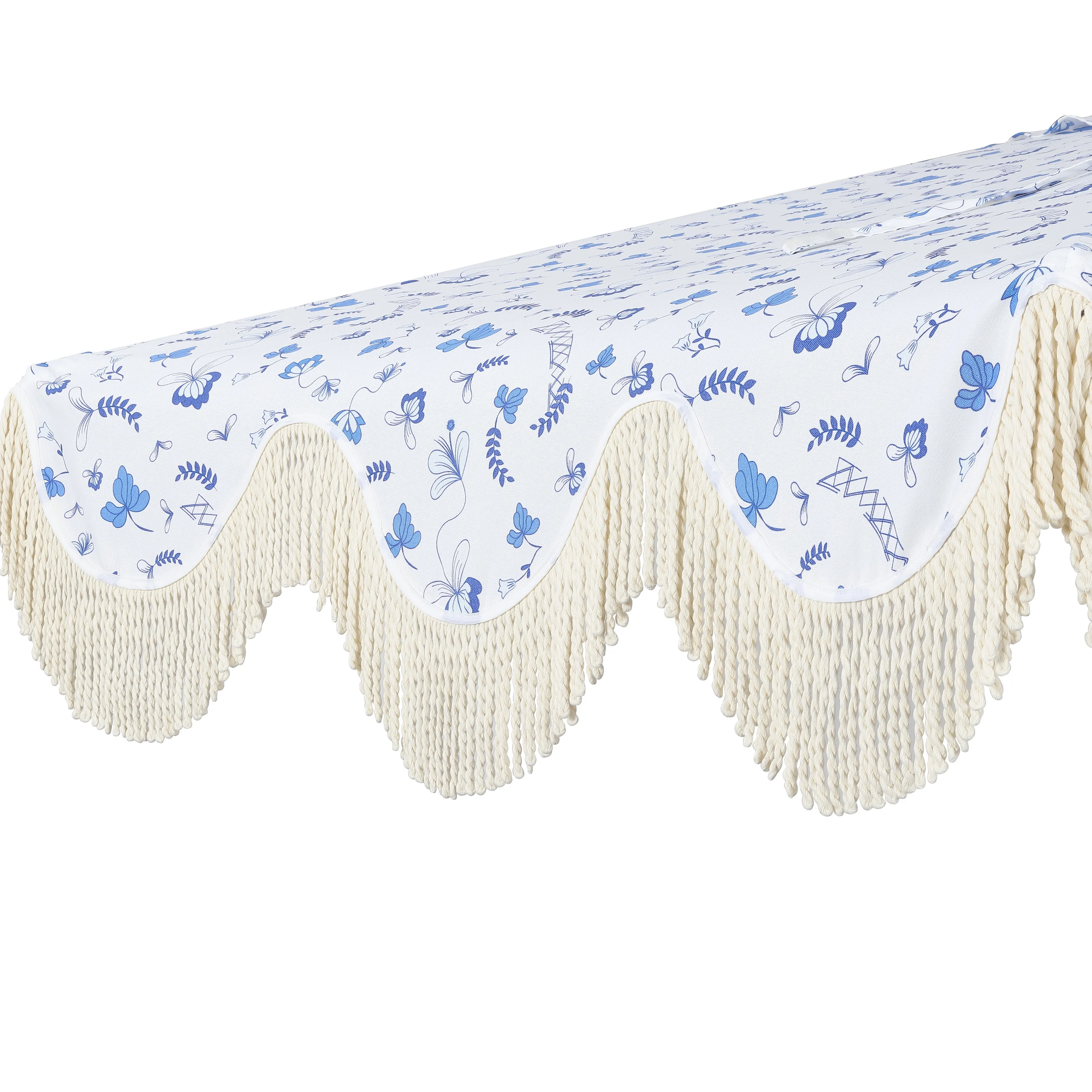 JONATHAN Y Beverly 9 ft. Half Market Patio Umbrella, Designer Classic Scalloped Fringe with Crank, Tilt Button and UV Protection, Blue/White/Cream, Dark Brown Pole - Image 14