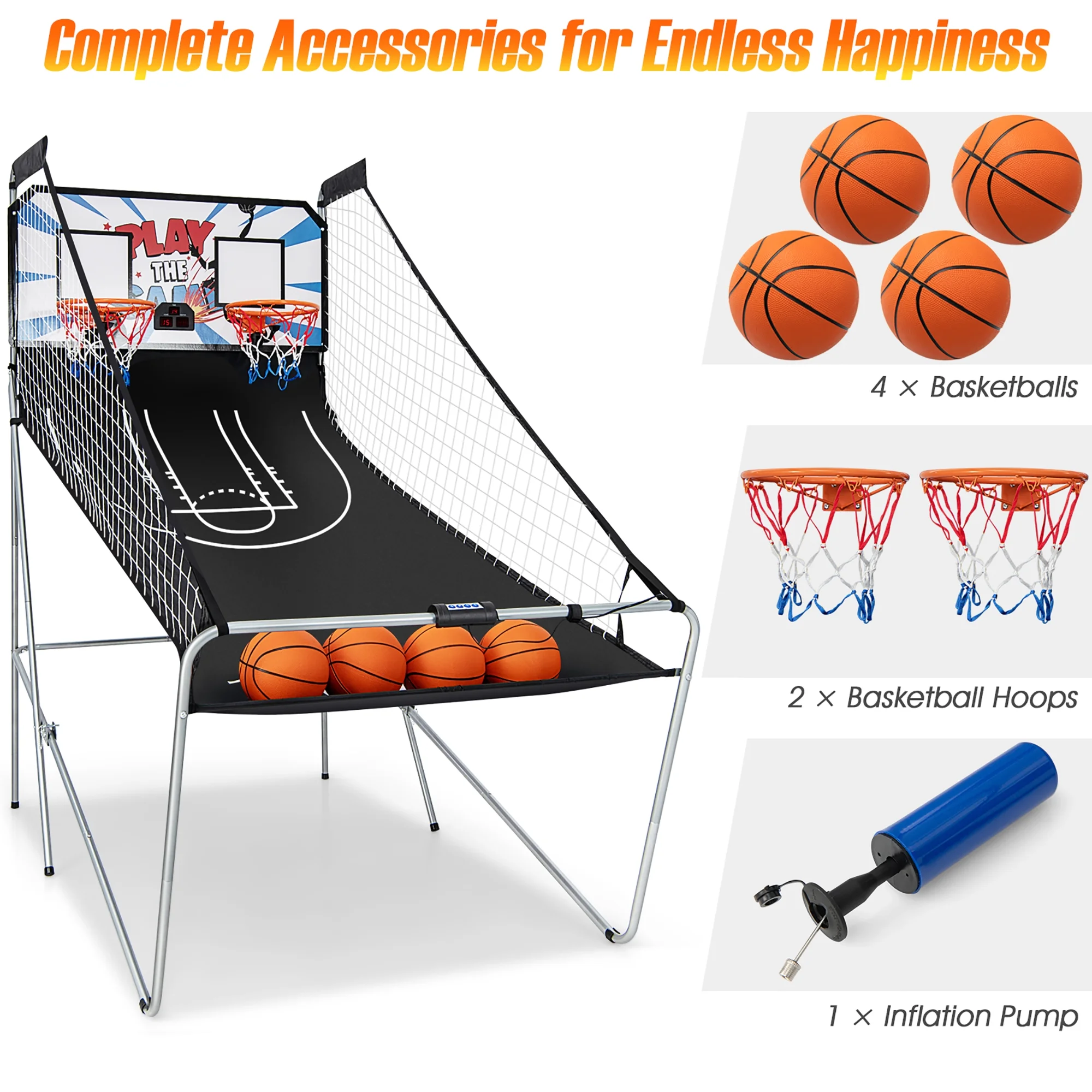 Costway Dual LED Electronic Shot Basketball Arcade Game with 8 Game Modes 4 Balls Foldable Grey - Image 17