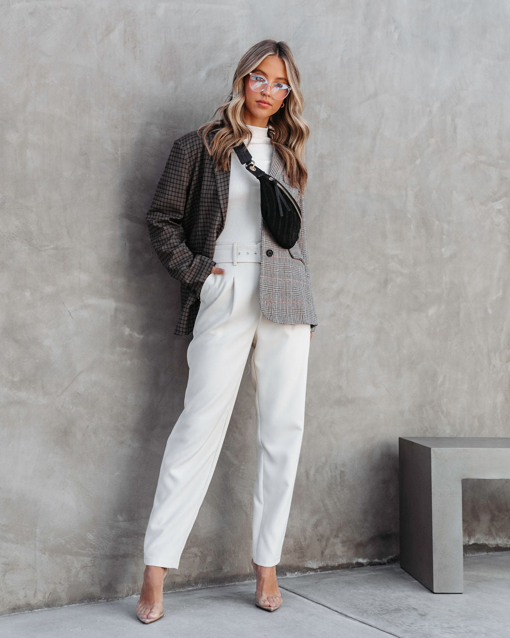 Brenda Belted Pocketed Pants - Beige - Se7enfashion