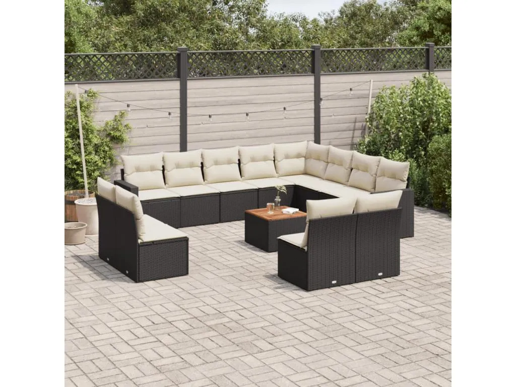 Set de sofás de jardín y cojines 13 pzas ratán sintético negro slyi07988