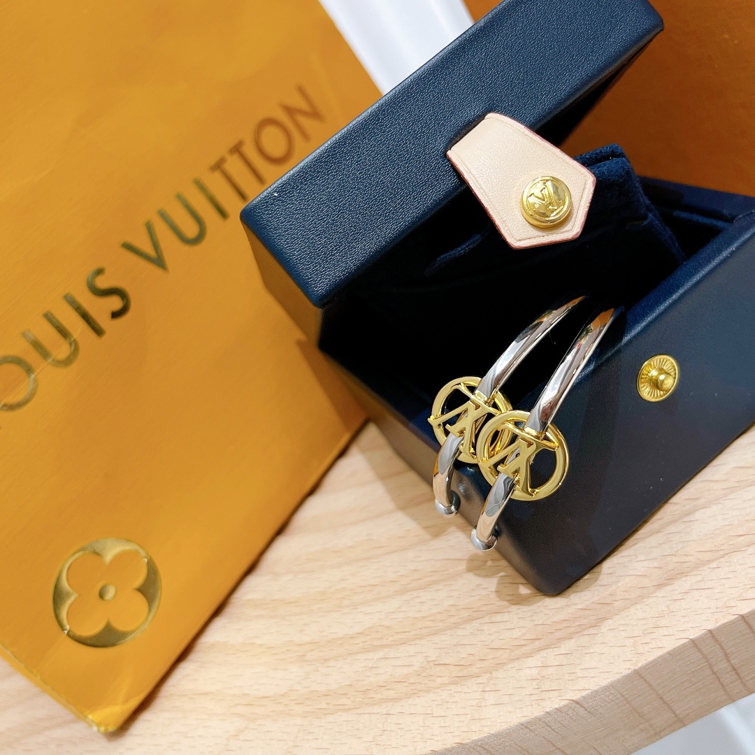 Louis Vuitton Large Half Mixed Metal Color Hoop Earrings - Original Replica Club
