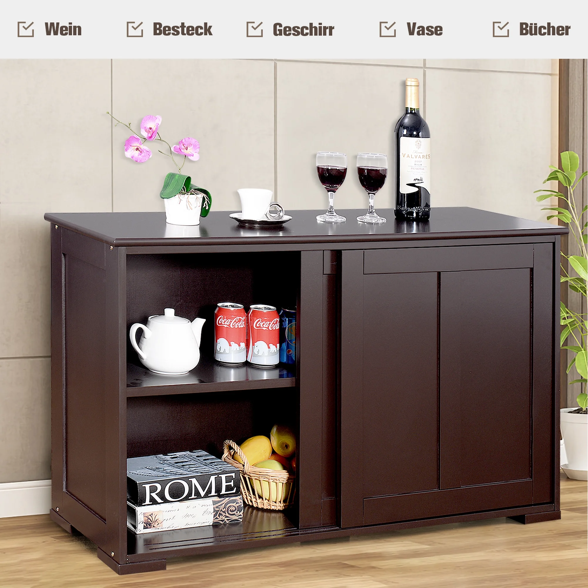 Costway Kitchen Storage Cabinet Sideboard Buffet Cupboard Wood Sliding Door Pantry White - Image 17