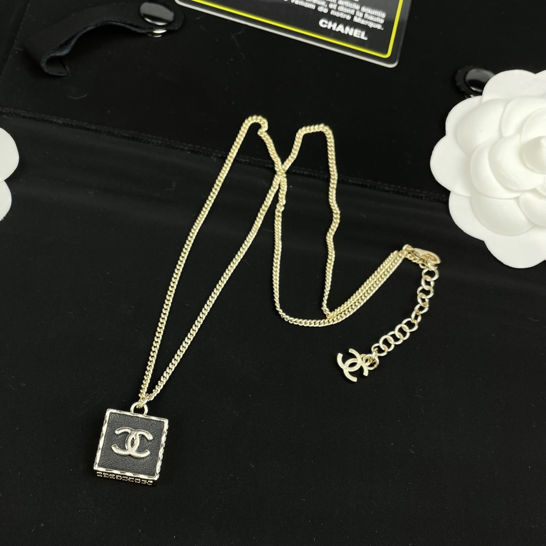 Chanel Black Square Tag Pendant Necklace Minimalist - Original Replica Club