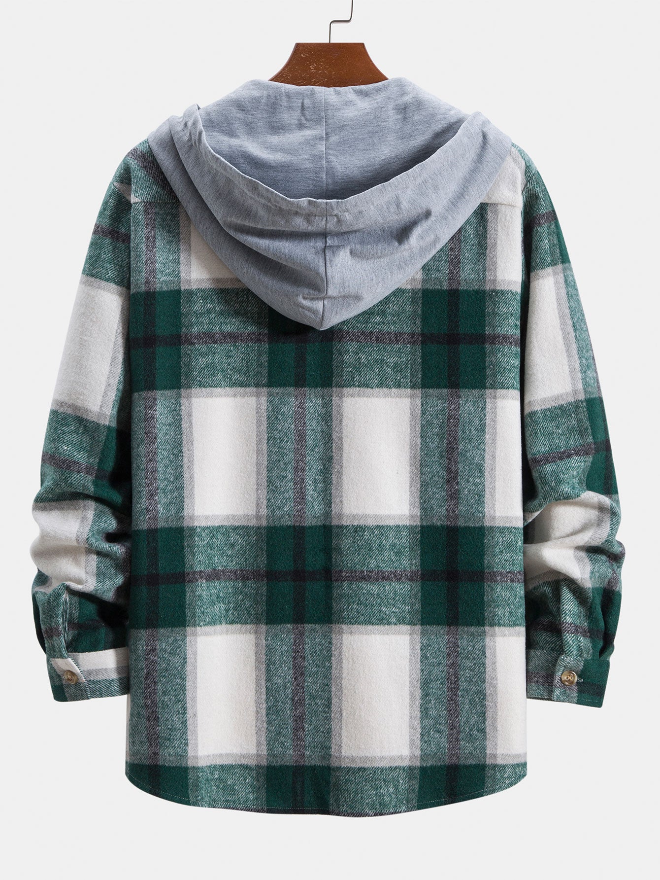 Contrast Flannel Plaid Hooded Overshirt