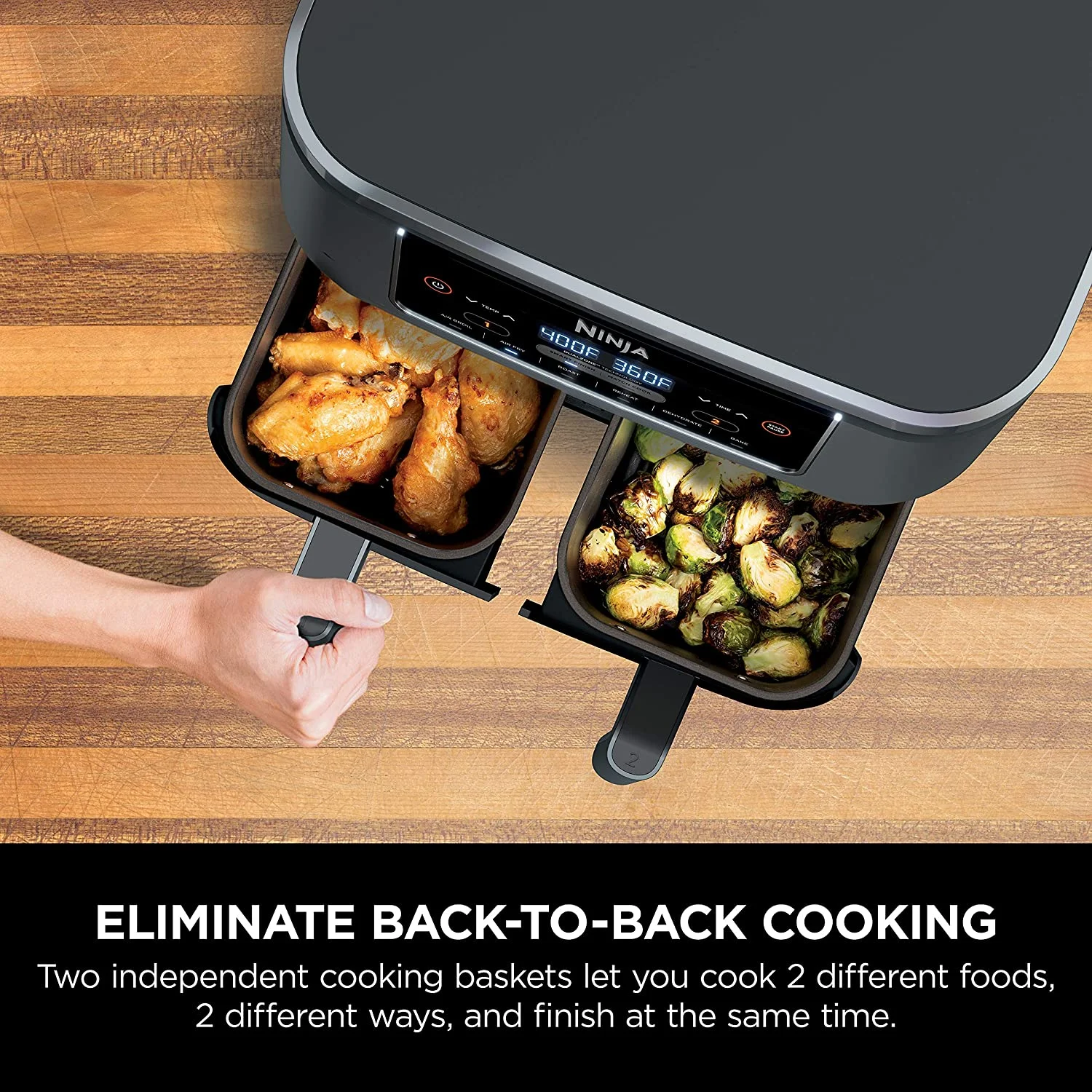 Restored Ninja DZ201 Foodi 6-in-1 2-Basket Air Fryer with DualZone Technology, 8-Quart Capacity, and a Dark Grey Stainless Finish (Refurbished) - Image 3