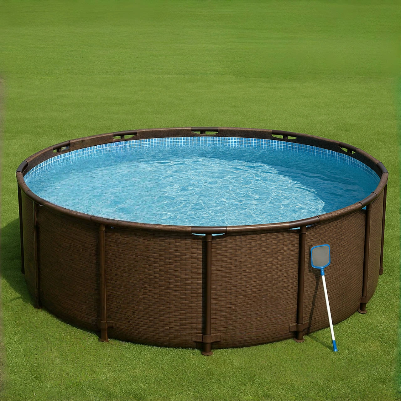 Piscina elevada redonda con revestimiento marrón 400x400x100 cm