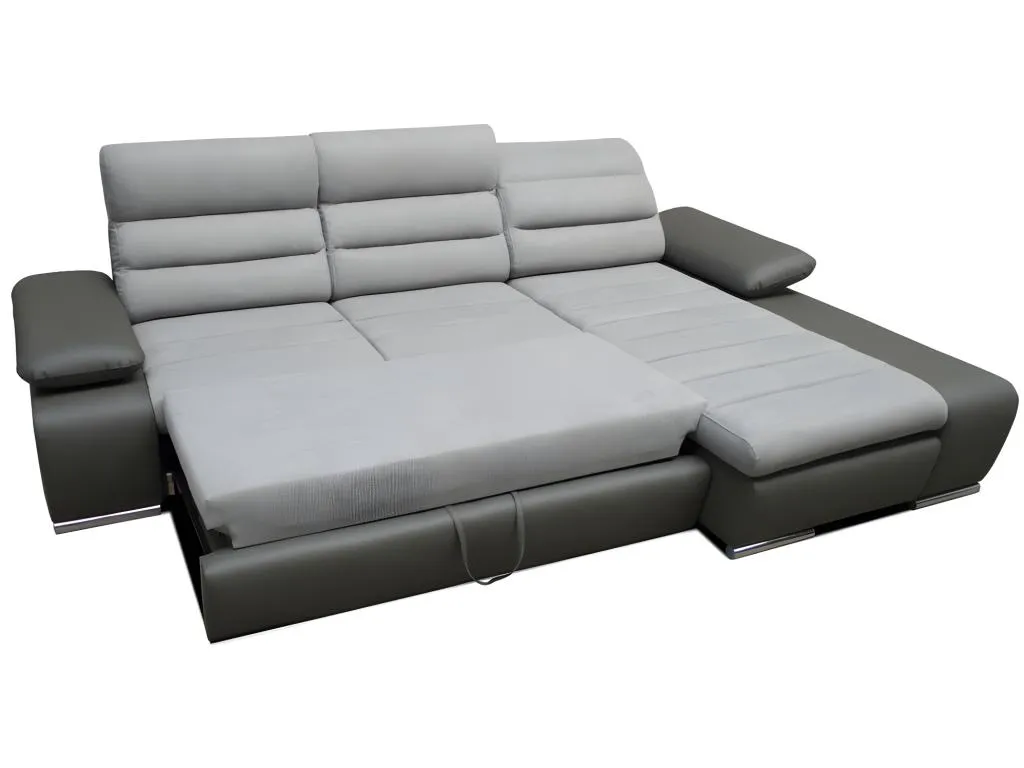 Sofá cama rinconero de tela y piel sintética Sancaldeco - Bicolor gris claro/antracita - Ángulo derecho DMNC53497
