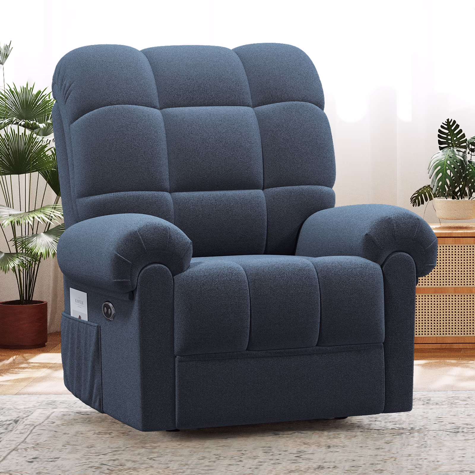 Power Recliner Chair,Electric Recline Sofa Chair for Adults with USB Port,Comfy Teddy Fleece Adjustable Cloud Sofa,Tool-Free Setup,Beige White - Image 3